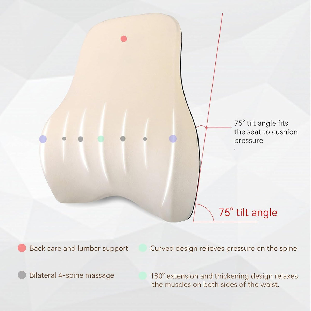 Memory Foam Lumbar Support Pillow For Car Seat,Office Chair,White 1pcs