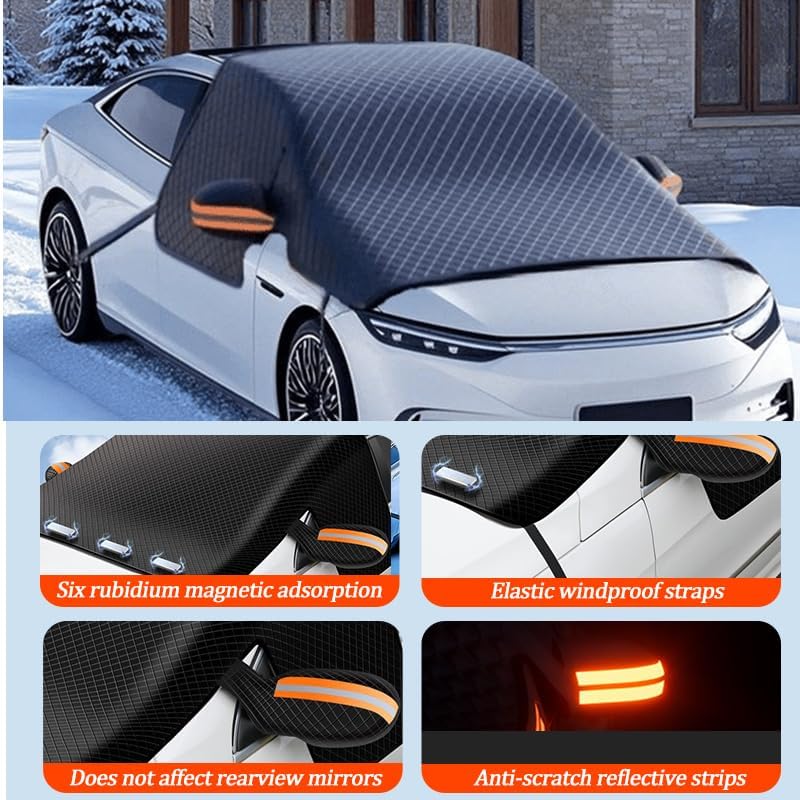 Car Snow Cover for VW Jetta 2010–2025, Windshield Cover for Ice and Snow for Winter, Magnetic Frost Guard Windshield Cover with Side Mirror Cover,B