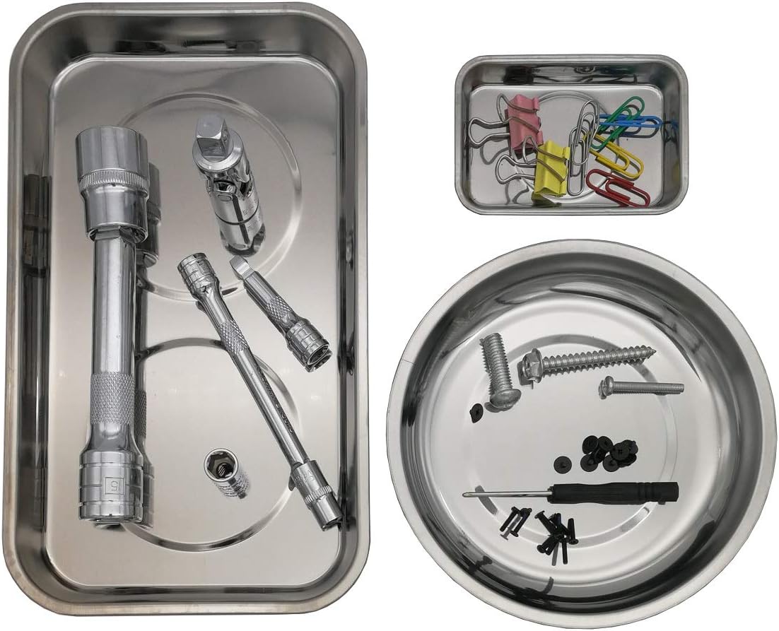 VASTOOLS Magnetic Tray Holder 3pc,for Socket Screw Nuts Bolts Metal Parts,Extra Strong Magnet,Thickened Tray,Stainless Steel