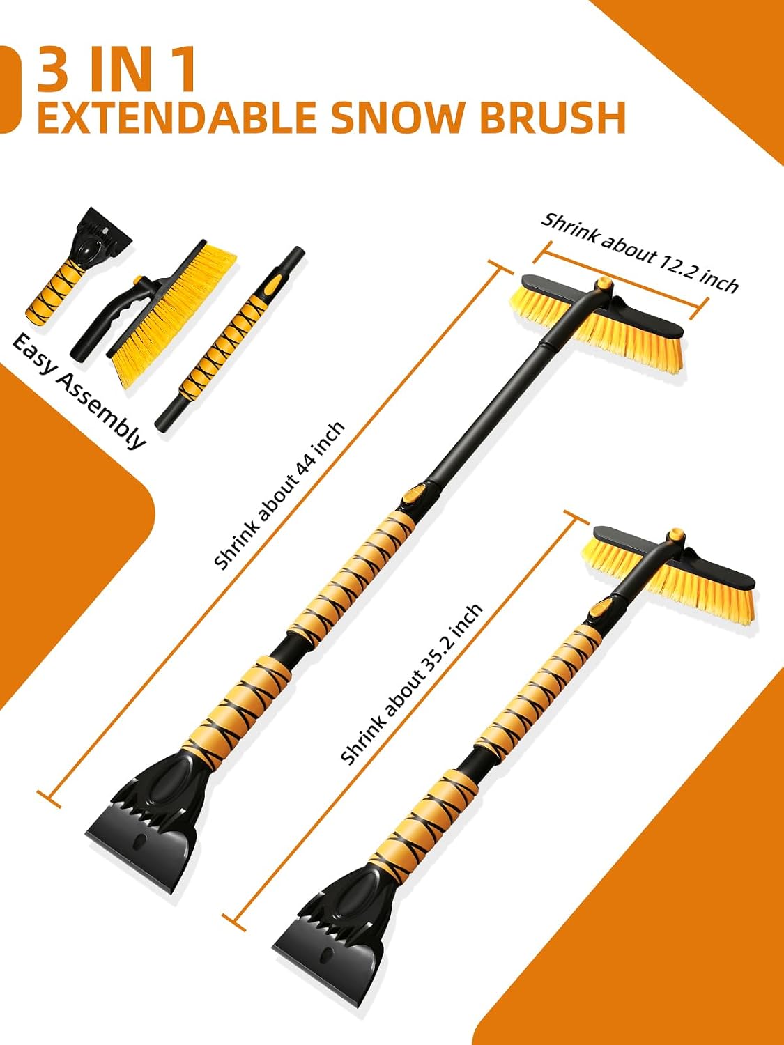 44 Inch Ice Scraper Snow Brush and Ice Scraper for Car Windshield,Extendable Snow Scraper and Brush with Comfortable Foam Grip for Truck Vehicle Automobile Snow Removal
