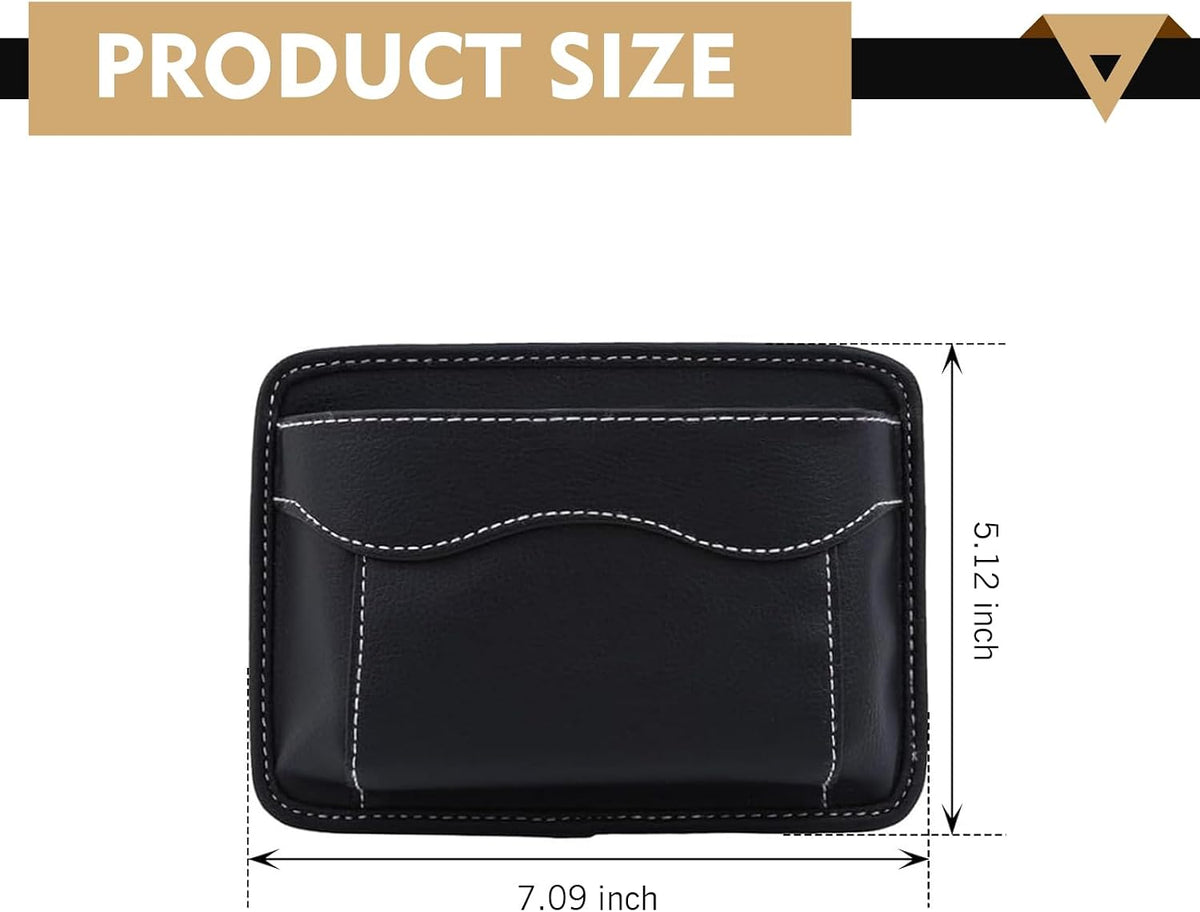 Car Seat Side Pocket Organizer, Black PU Leather Mini Auto Seat Storage Bag, Pen Phone Holder Tray Pouch Vehicle Seats Gap Filler, Universal Organize for Documents Registration Notepad
