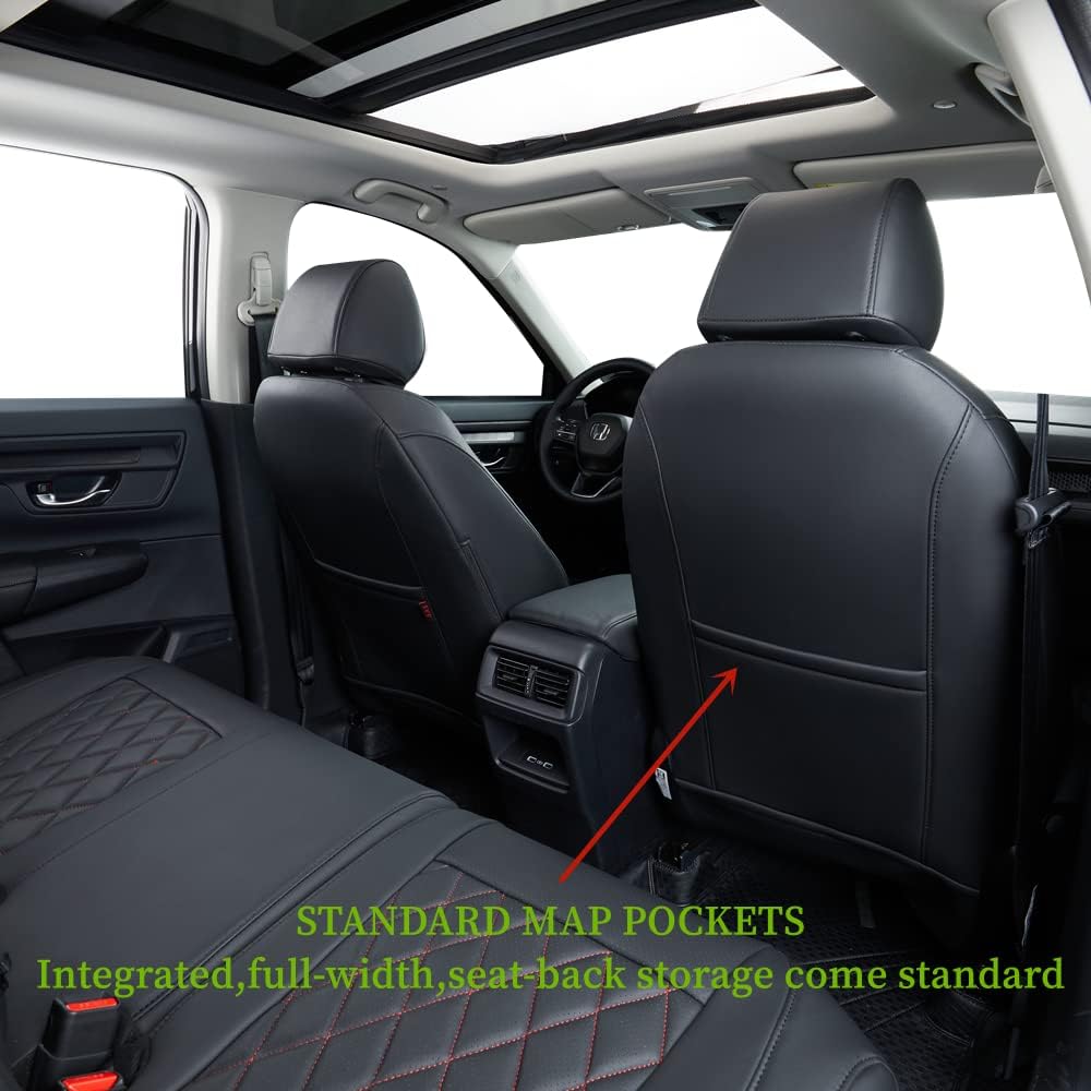 coverdream Custom Seat Covers for 2017-2022 Honda CR-V,Premium Faux Leather Car Seat Cover Set,Full Set Waterproof SUV Seat Protector,Armrest Covers Included (Red/Black)