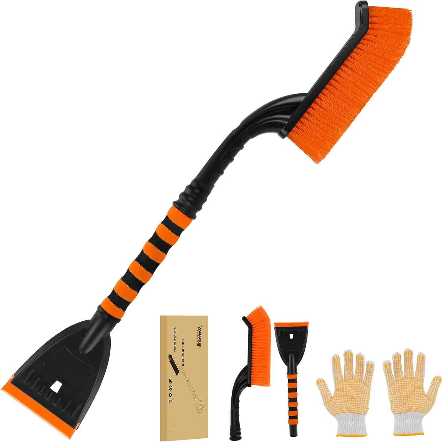 XFIRE-GEAR Car Snow Brush and Ice Scraper/26.8" Window Scraper Deicer for Car Windshield, 2 in 1 Ice Scrapers and Brushes with Non-Slip Gloves, Winter Car Automotive Exterior Accessories