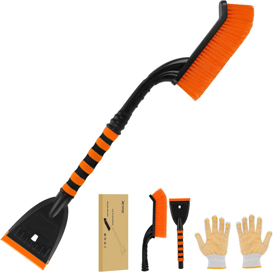 XFIRE-GEAR Car Snow Brush and Ice Scraper/26.8" Window Scraper Deicer for Car Windshield, 2 in 1 Ice Scrapers and Brushes with Non-Slip Gloves, Winter Car Automotive Exterior Accessories