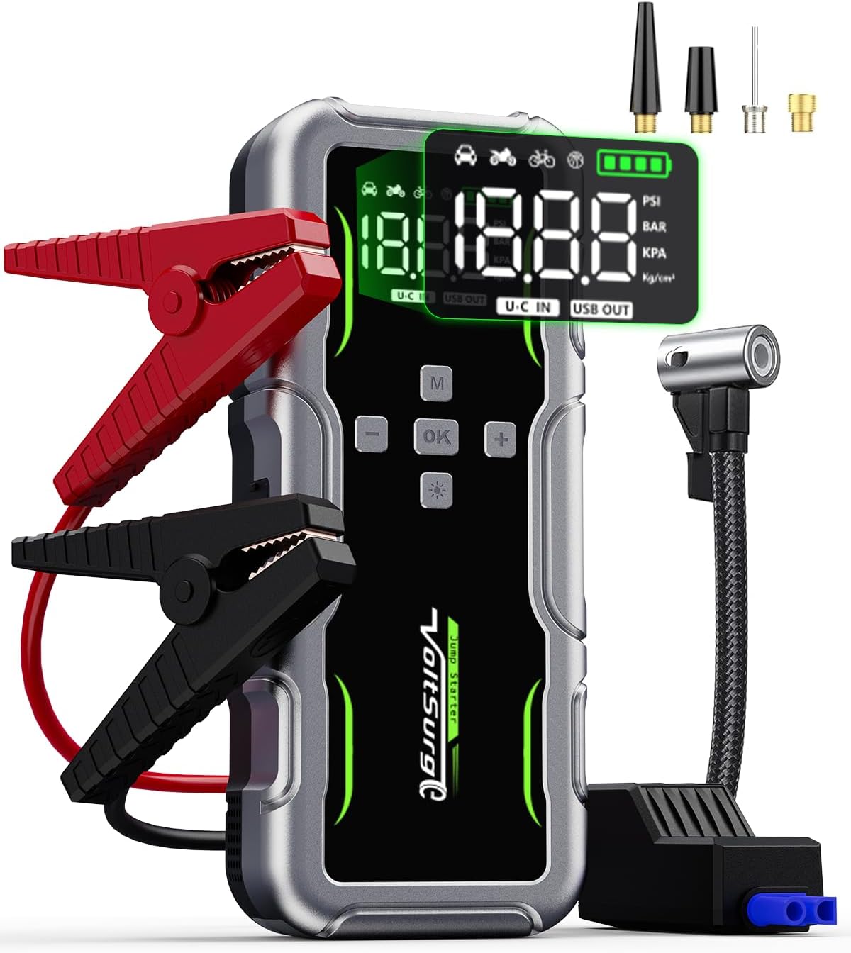 6000A Car Jump Starter, Battery Jumper Starter Portable 12V Jump Box for Up to 7.0L Gas & 5.5L Diesel Engines, Car Battery Charger with LCD Display, LED Flashlight & Battery Booster Cable