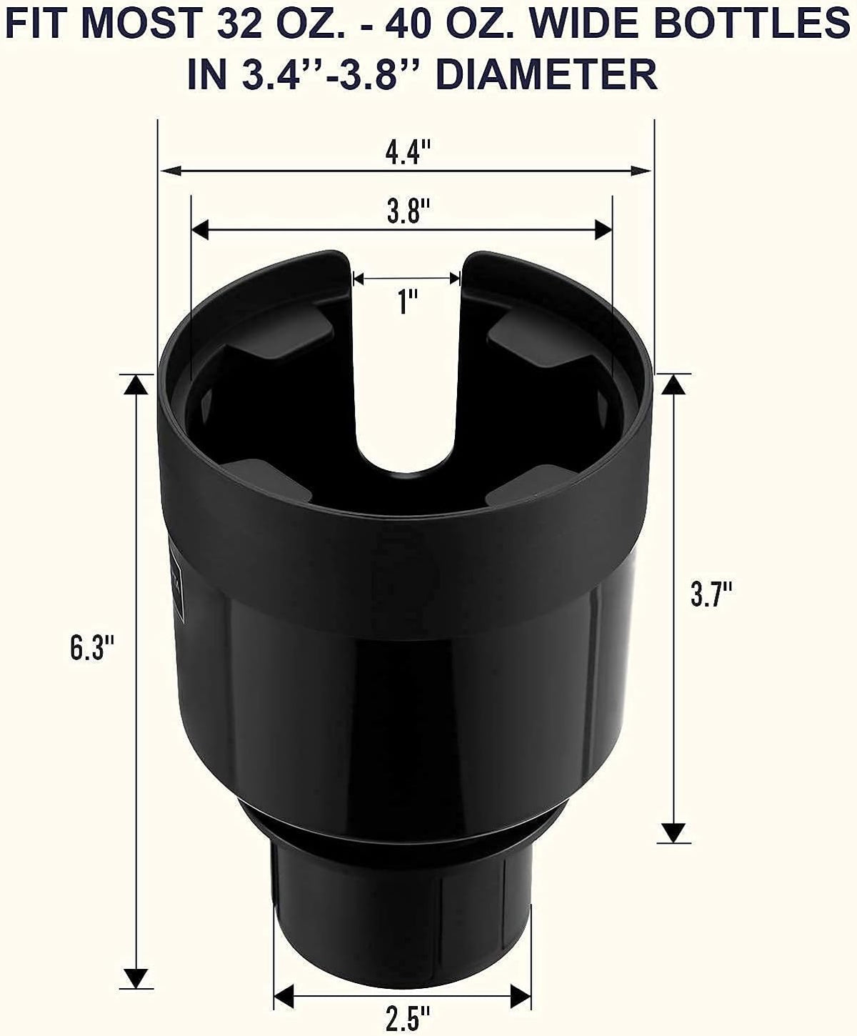Car Cup Holder Expander Organizer Adjustable Base, Black and Silver