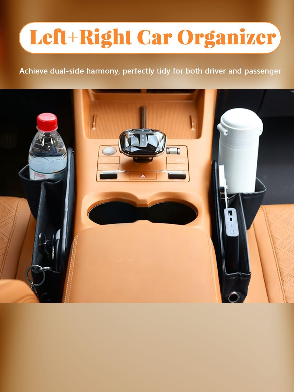 Car Seat Gap Filler Organizer,Car Seat Gap Storage with Cup Holder for Drink, Front Seat Gap Storage Box, Universal Fit PU Leather Gap Bag for Sunglasses, Cards, Keys(Left+Right Side)