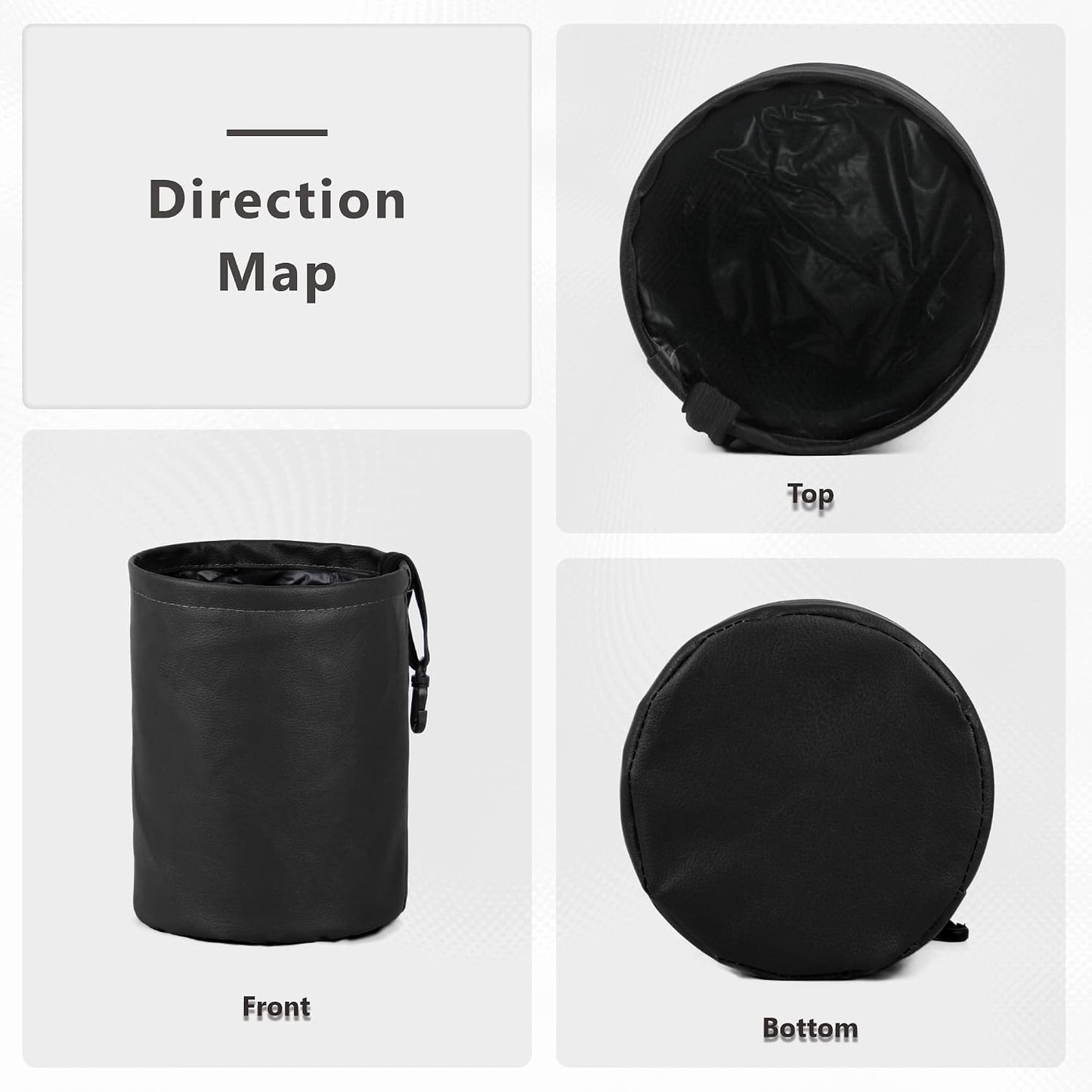 Car Trash Can Foldable PU Leather Car Garbage Can Waterproof Portable Multifunctional Car Accessories Interior Trash Bin Hanging for Headrest Black