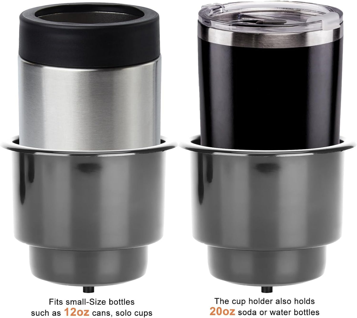 (Set of 5) Amarine-Made Black Recessed Drop in Plastic Cup Drink Can Holder with Drain for Boat Car Marine Rv - Black
