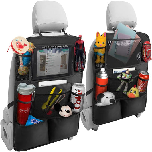 Black Oxford Fabric Car Backseat Storage Caddy, 25 x 19 Inches, 9 Compartments, 11 Inch iPad Holder