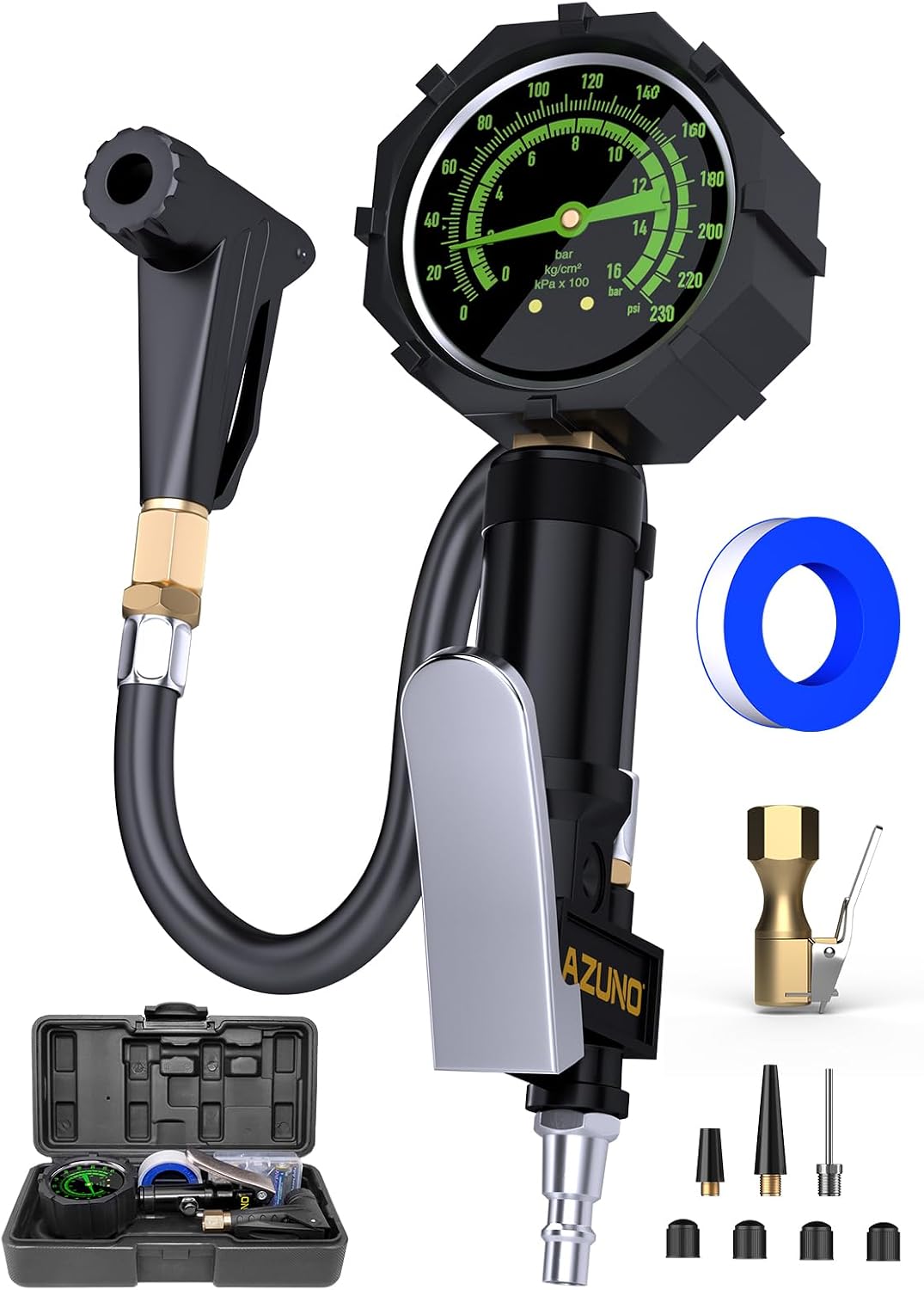 Presta Valve Adapter with Pressure Gauge, 200 PSI Bike Tire Inflator