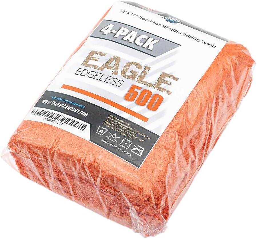 The Rag Company Eagle Edgeless 500 Detailing Towel, 16x16 in, 4-Pack