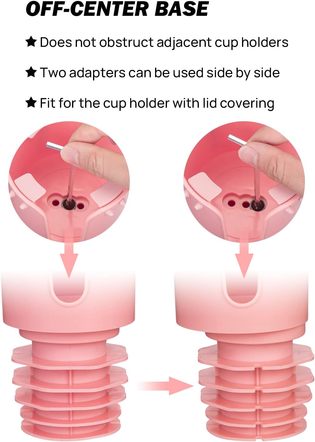 JoyTutus Cup Holder Tray for Car, Car Cup Holder Expander with 360°Rotation Tray, Large Cup Drink Holder Fit for Yeti/Hydro Flask, Detachable Food Tray Table, Pink Car Accessories