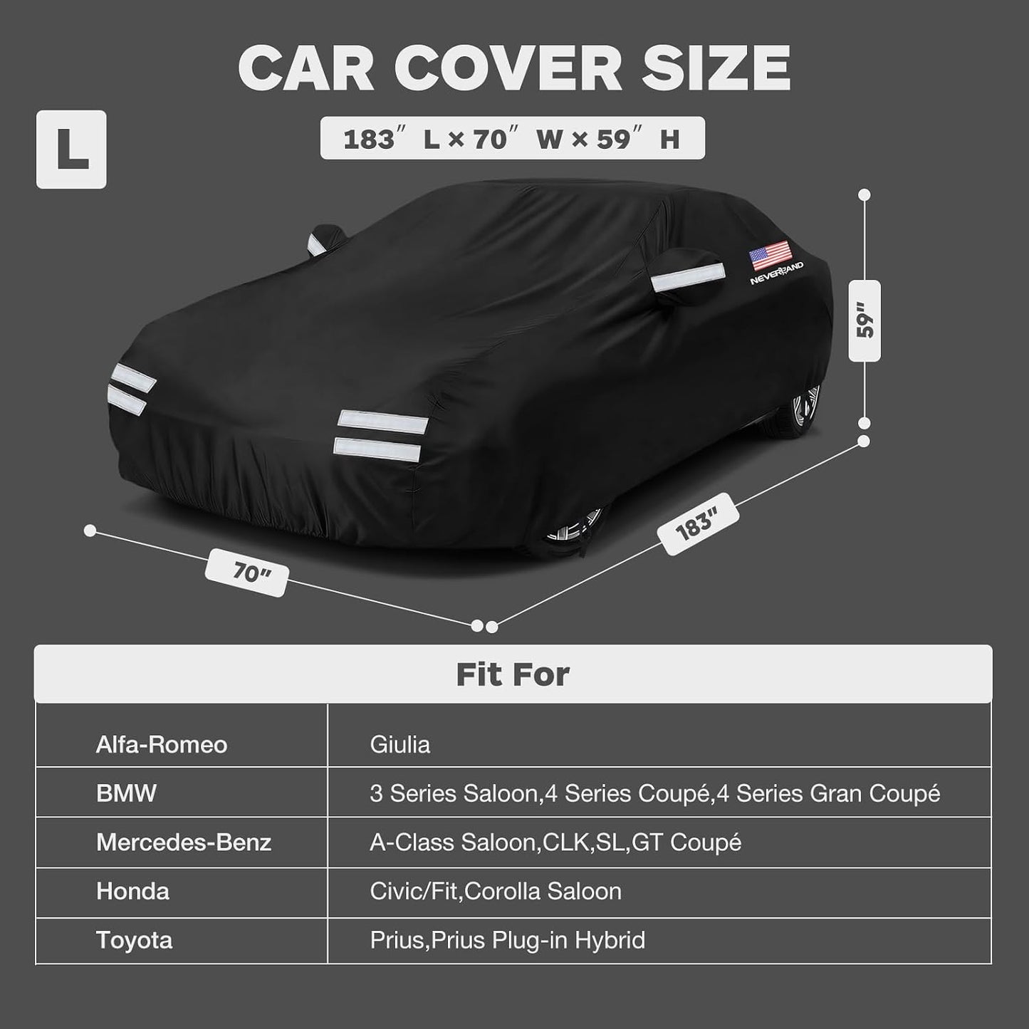 Sedan Car Cover Waterproof Heavy Duty All Weather Protection Dustproof, Snowproof, UV Protection Outdoor Full Car Covers for Automobiles Universal Fit Sedan, Car Cover Size 183''L x 70''W x 59''H