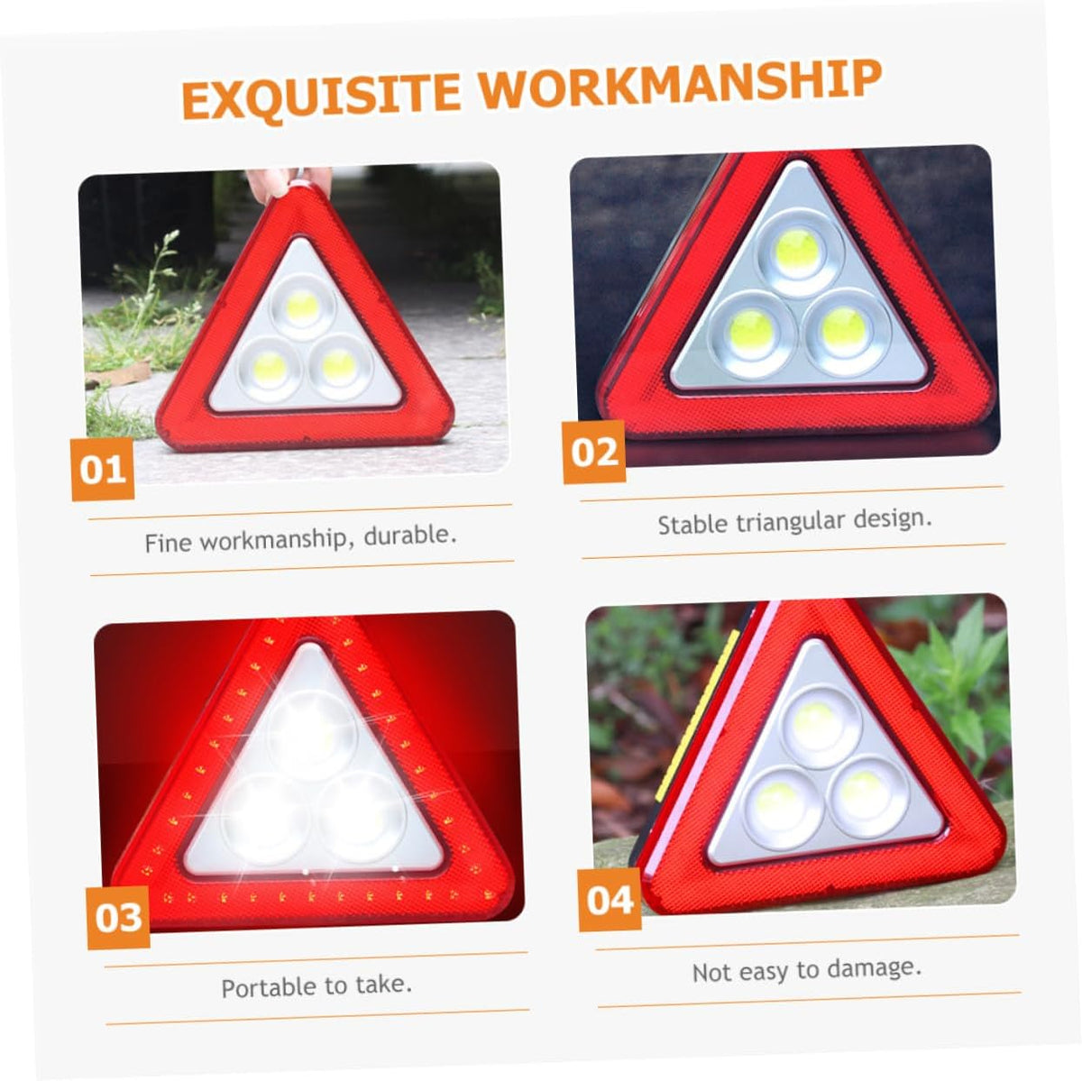 Reflective Roadside Safety Triangle with LED Lights, Plastic