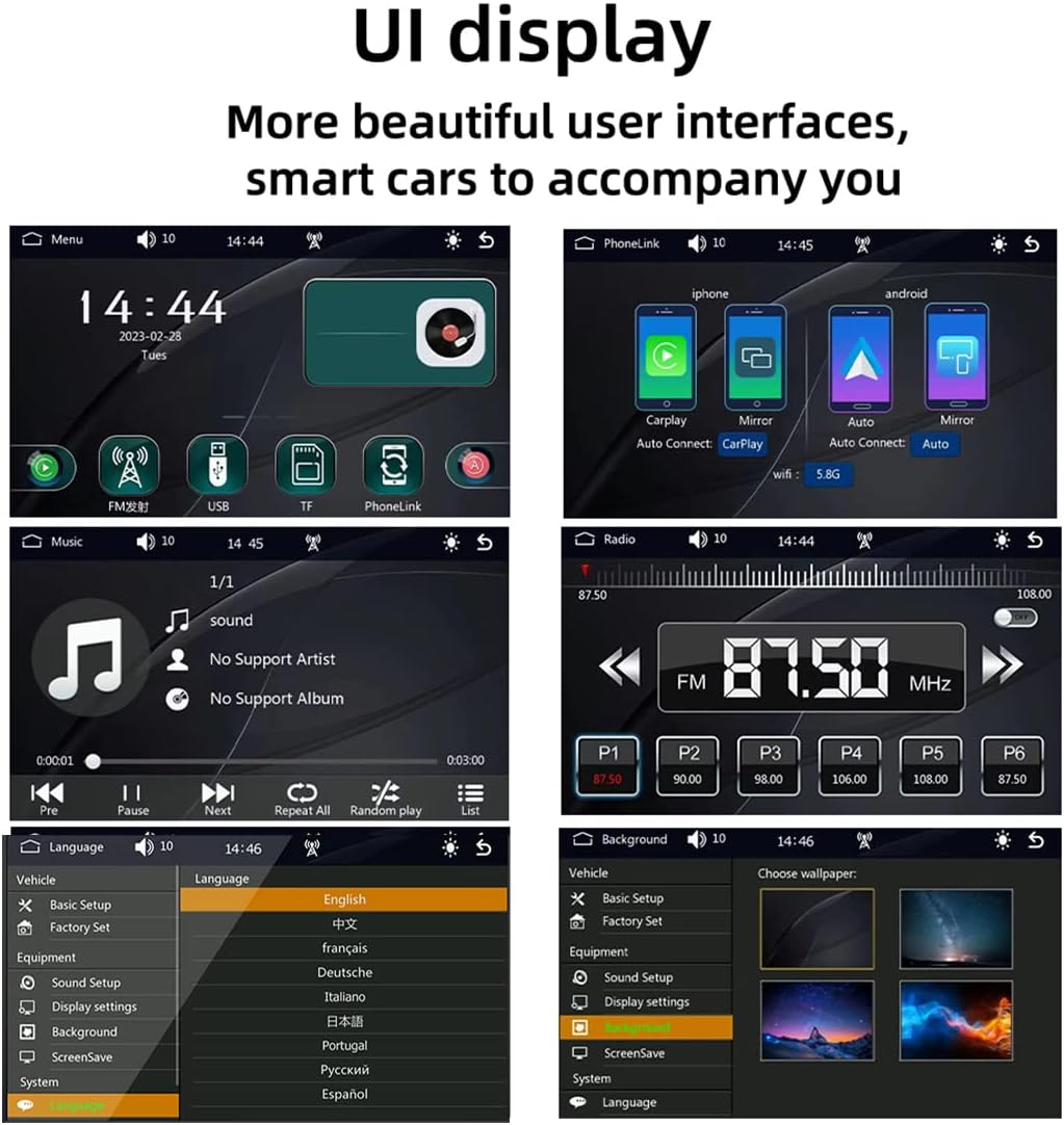 Eaglerich Car Stereo Receiver Wireless Carplay & Android Auto Portable Screen 7-inch 2.5D IPS Touchscreen Bluetooth Mirror Link FM Transmitter Built-in Speaker TF USB AUX+4LED Camera
