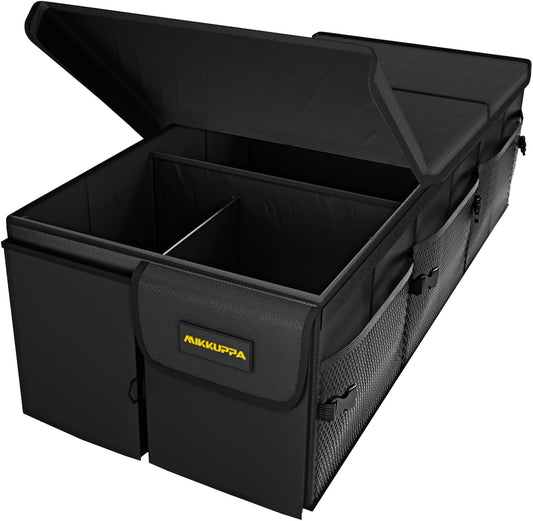 MIKKUPPA Car Trunk Organizer - 95L Collapsible Trunk Organizer with Lid, Sturdy Car Storage for SUV Auto Truck Van with Adjustable Straps and Non Slip Bottom (Black, XX-Large)