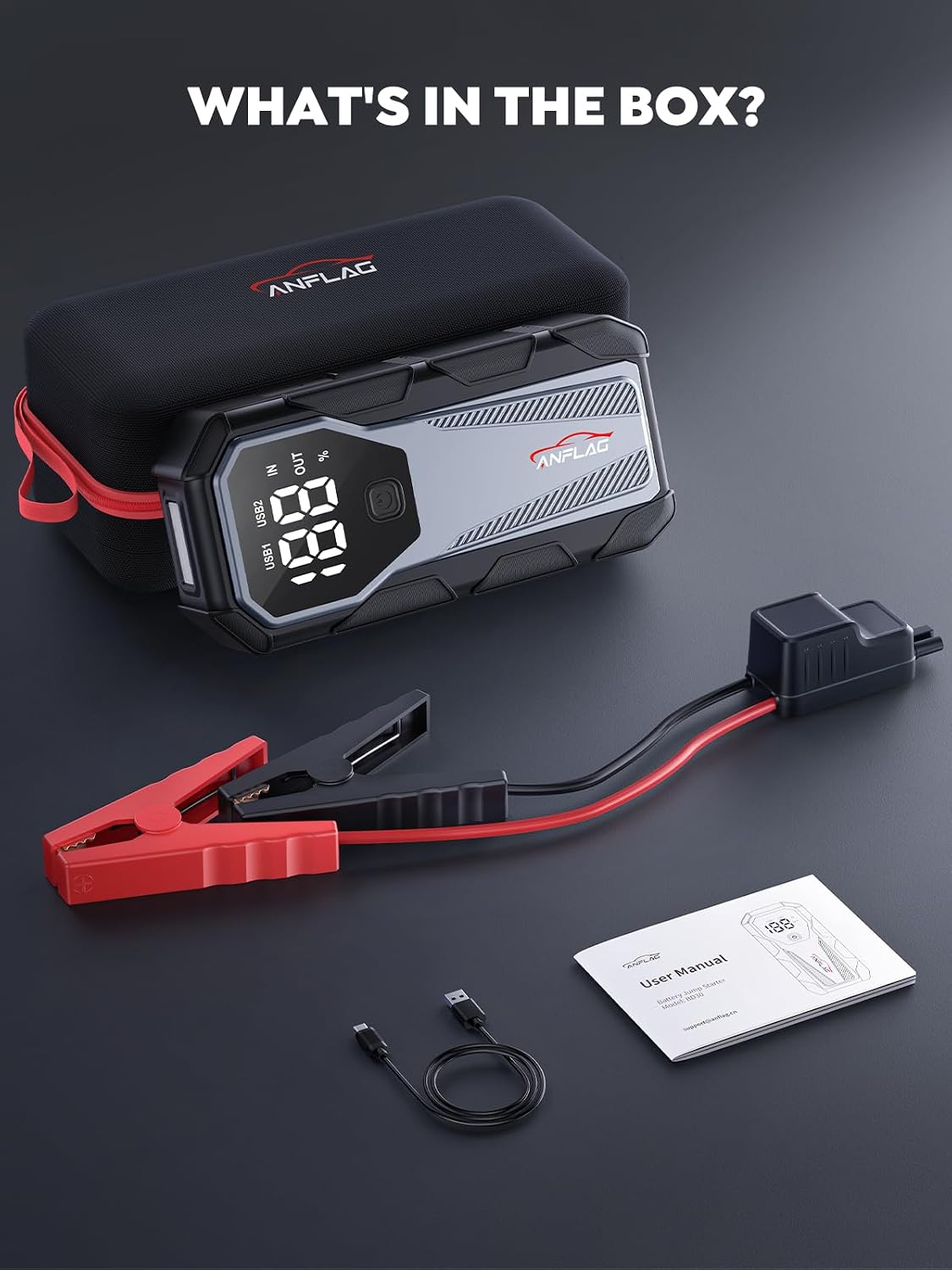 Car Jump Starter 6000A 12V Battery Pack, 16800mAh Portable Jump Box for 10L Gas/9L Diesel Engines, with Smart Jumper Cables, LED Display, Fast Charging, SOS Light & Emergency Power Bank