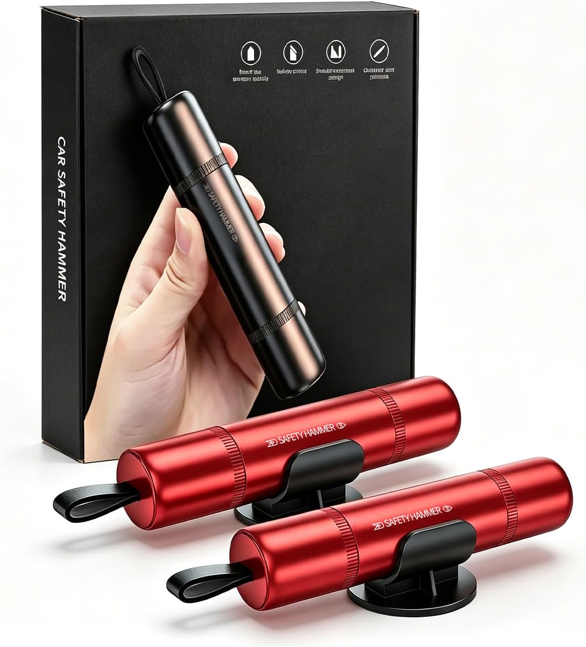 2 in 1 Emergency Escape Tool, Life Saving Car Window Breaker Under Water & Seatbelt Cutter - Car Window Hammer for Quick Accident Aid & Safety on The Go with Seat Belt Cutter, Red&Black