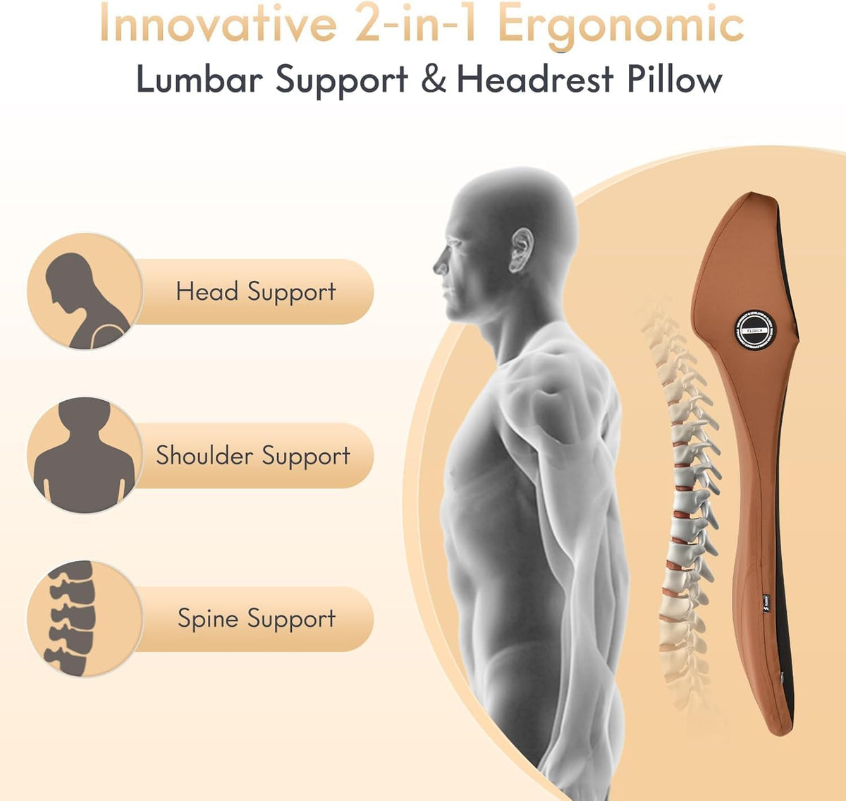 FLORICH Memory Foam Seat Cushion for Car and Lumbar Support Headrest Pillow Ergonomic Car Seat Back Support Neck Pillow for Driving Truck Driver Seat Cushion Lumbar Pillows for Back Pain Relief, Brown