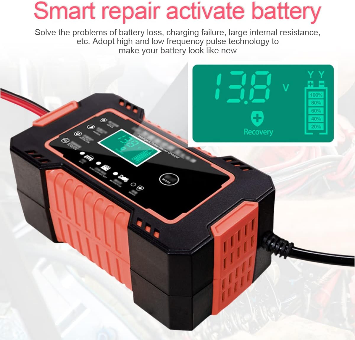 Car Battery Charger, 12V-6A Automatic Battery Charger/Maintainer Smart Fully Trickle Charger for Cars, Motorcycles, SUVs, Engineering Vehicles, AGM/Gel Lead Acid Battery
