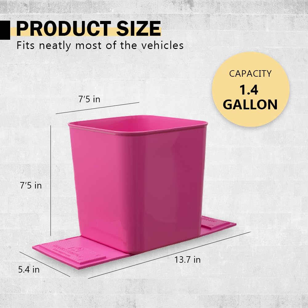 Car Trash Can 1.4 Gallon with Stability Flap & Magic Strips — No-Tip Leakproof Car Garbage Bin for Car Floor, Mats, Front or Back Seat, SUV, Truck, Van, Vehicle Interior Organizer (Pink)