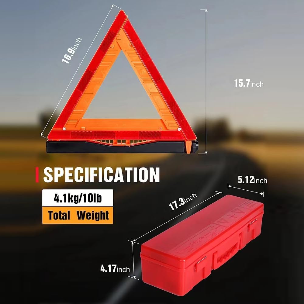 YuBoQi(3PK) Reflective Warning Road Safety Triangle Kit ROAD Emergency Triangle Sign DOT Approved for Truck,LED Road Flares 49 CFR Part 571.125 (FMVSS 125) US