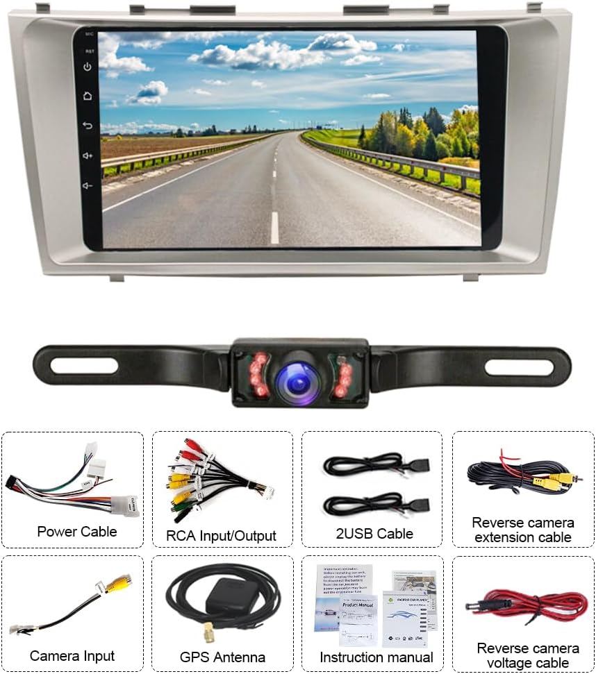 Car Stereo 2-Din Digital Media Receiver for Toyota Camry 2007-2011, Car Audio Receivers with CarPlay Android Auto 9 Inch Touchscreen Bluetooth FM Radio with Back Camera GPS 2+64G