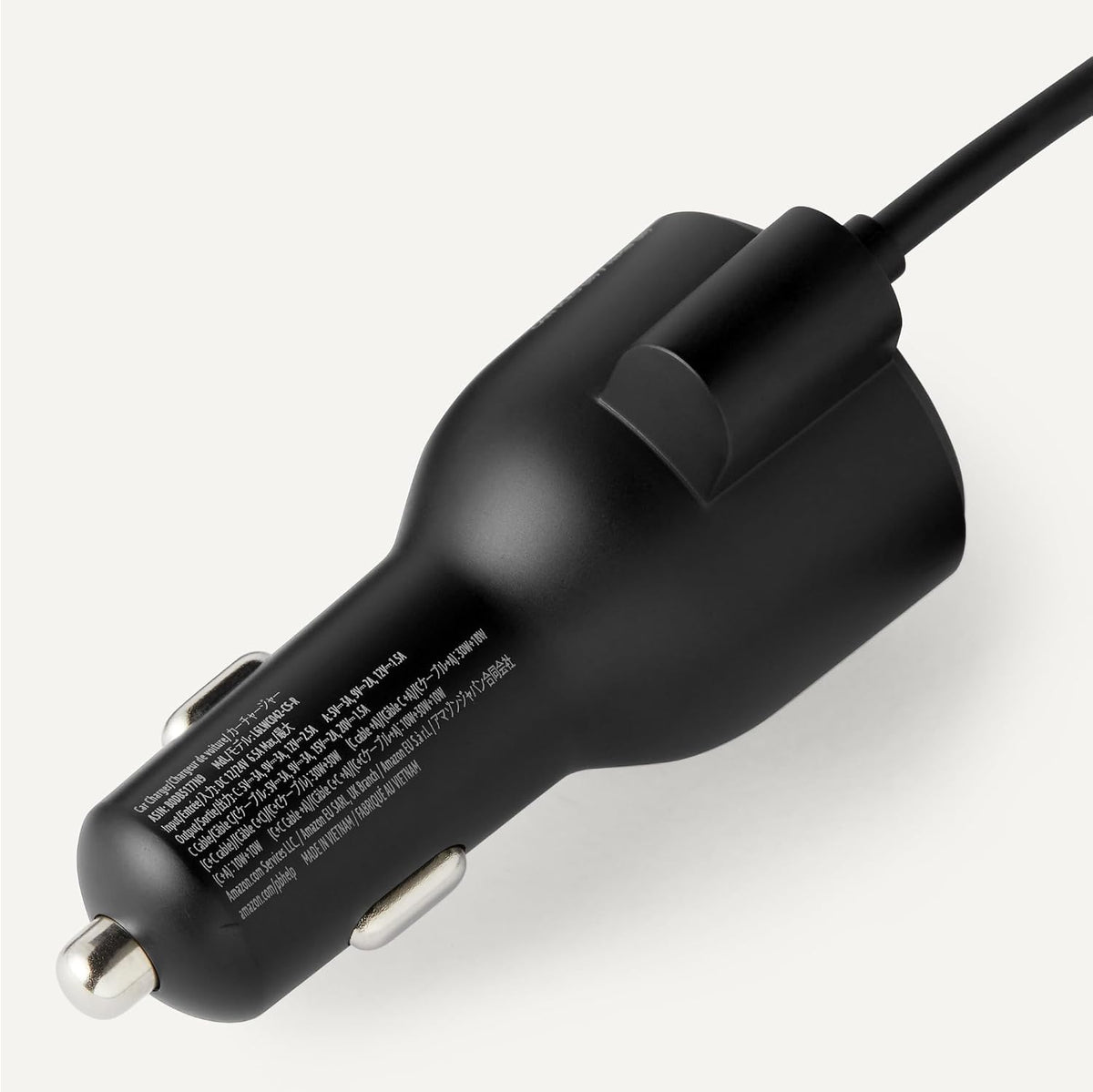 Amazon Basics USB-C Car Charger, 60W Fast Charging Automobile Cell Phone Adapter, Triple-Port (30W USB-C +30W Coiled USB-C Cable +18W USB-A), Compatible With iPhone, Samsung, iPad & MacBook Air, Black