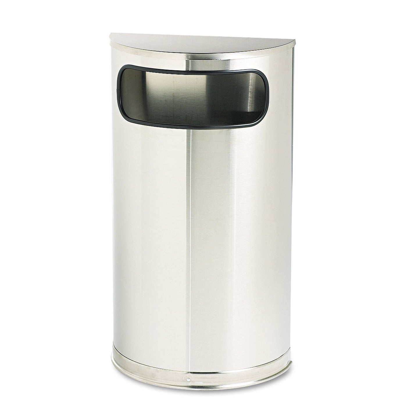 Rubbermaid Commercial Products European & Metallic Series Receptacle Half-Round Trash Can, 9-Gallon, Black/Chrome, Side Opening Indoor/Outdoor Waste Container for Lobby/Office/School/Restaurant