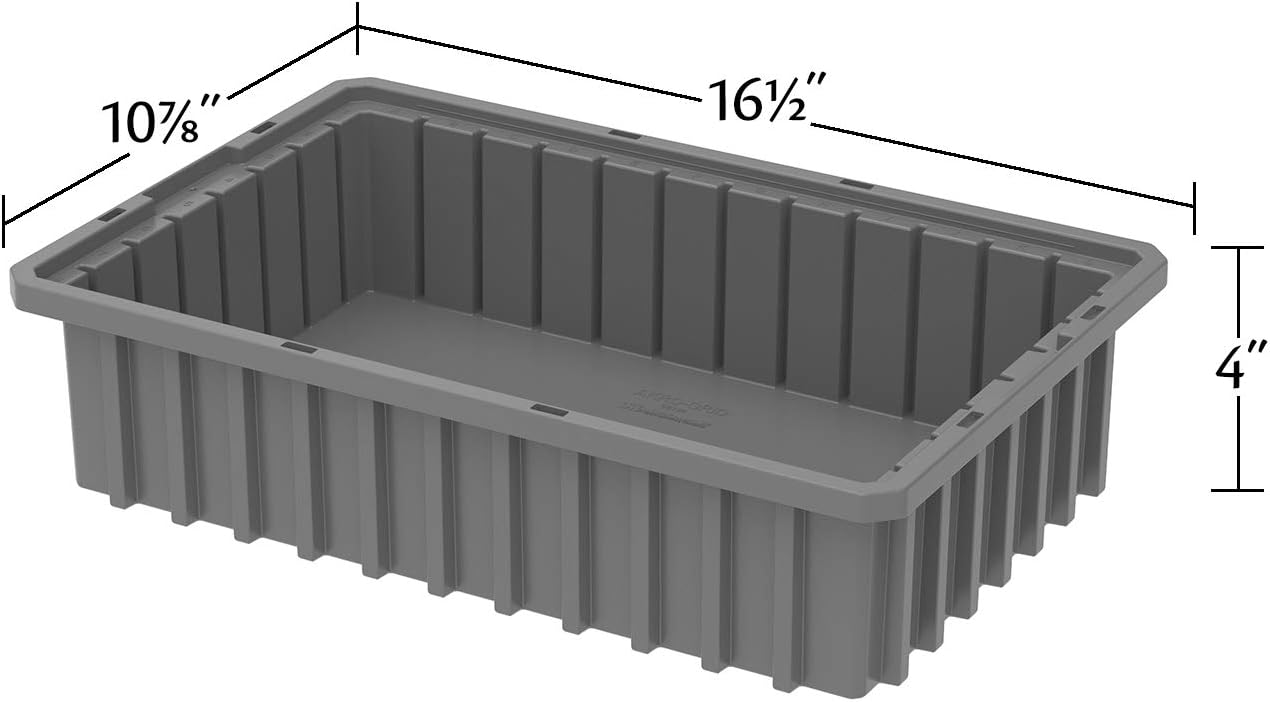 Akro-Mils 33164 Akro-Grid Plastic Slotted Dividable Modu Box Stackable Grid Storage Tote Container, (16-1/2-Inch L x 10-7/8-Inch W x 4-Inch H), (12 Pack), Red
