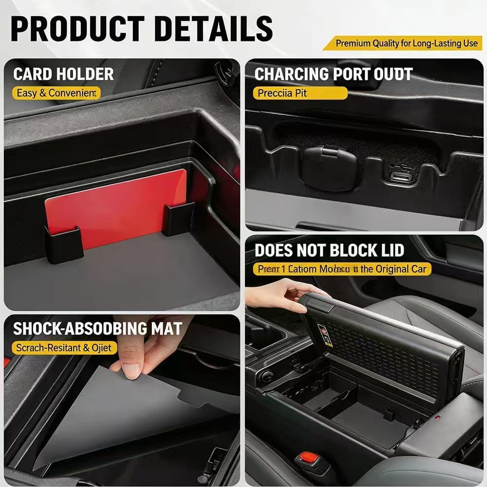 Center Console Organizer for RAV4 2025-2026 Car Storage Box,2026RAV4 Accessories ABS Center Console Organizer Storage Box,tray can expand the capacity of armrest box(Silicone pad)