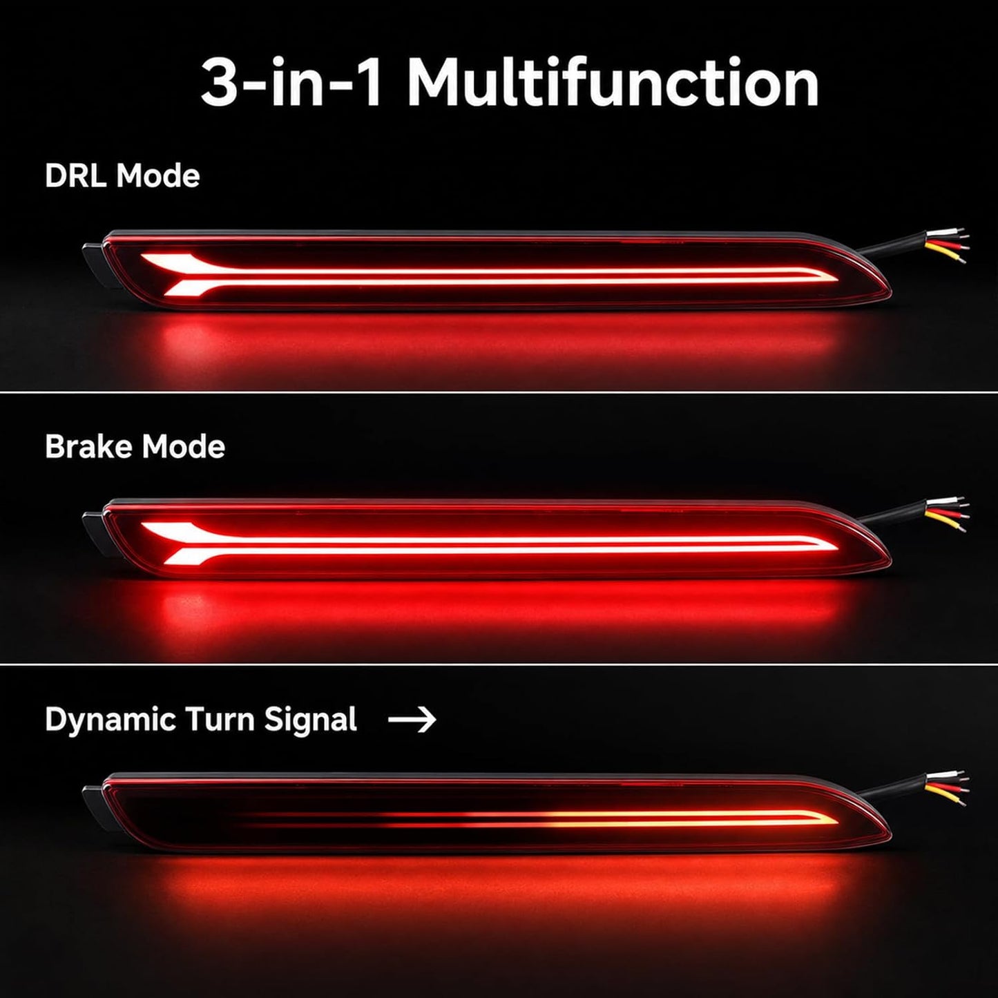Red LED Rear Bumper Reflector Light Assembly | Replacement Tail Lamp, For Toyota Camry 2006-2014, For Sienna 2011-2017, Waterproof IP65
