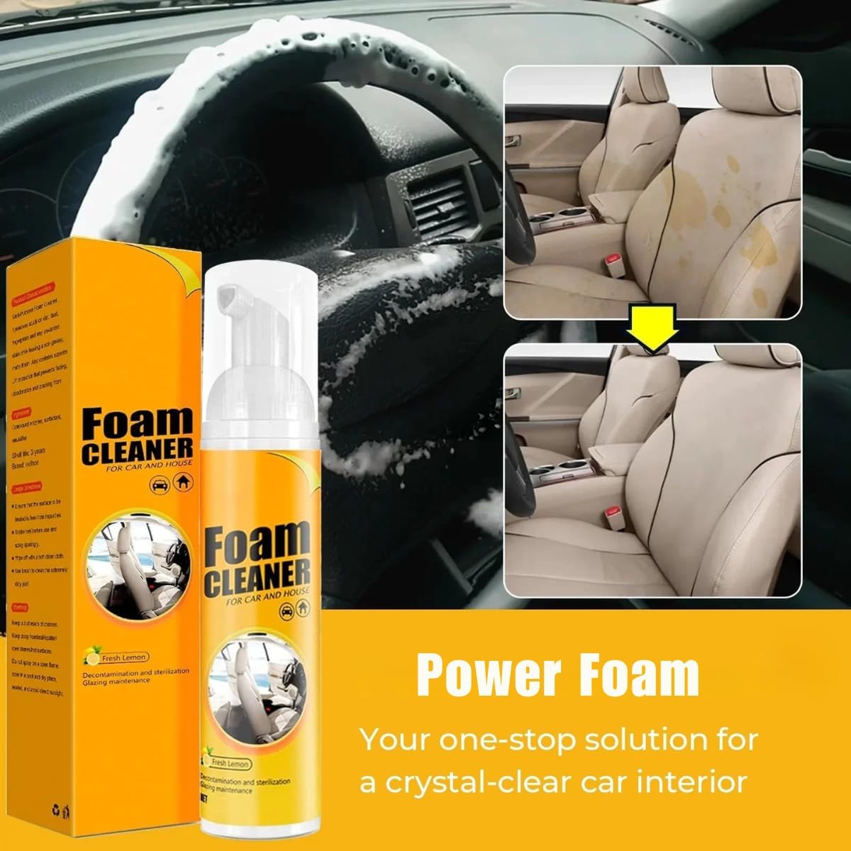 Foam Cleaner – Multi-Purpose All-Surface Cleaner for Car Interior & Household Use – Upholstery, Leather, Plastic, Fabric & Hard Surfaces – Easy Spray & Wipe Formula