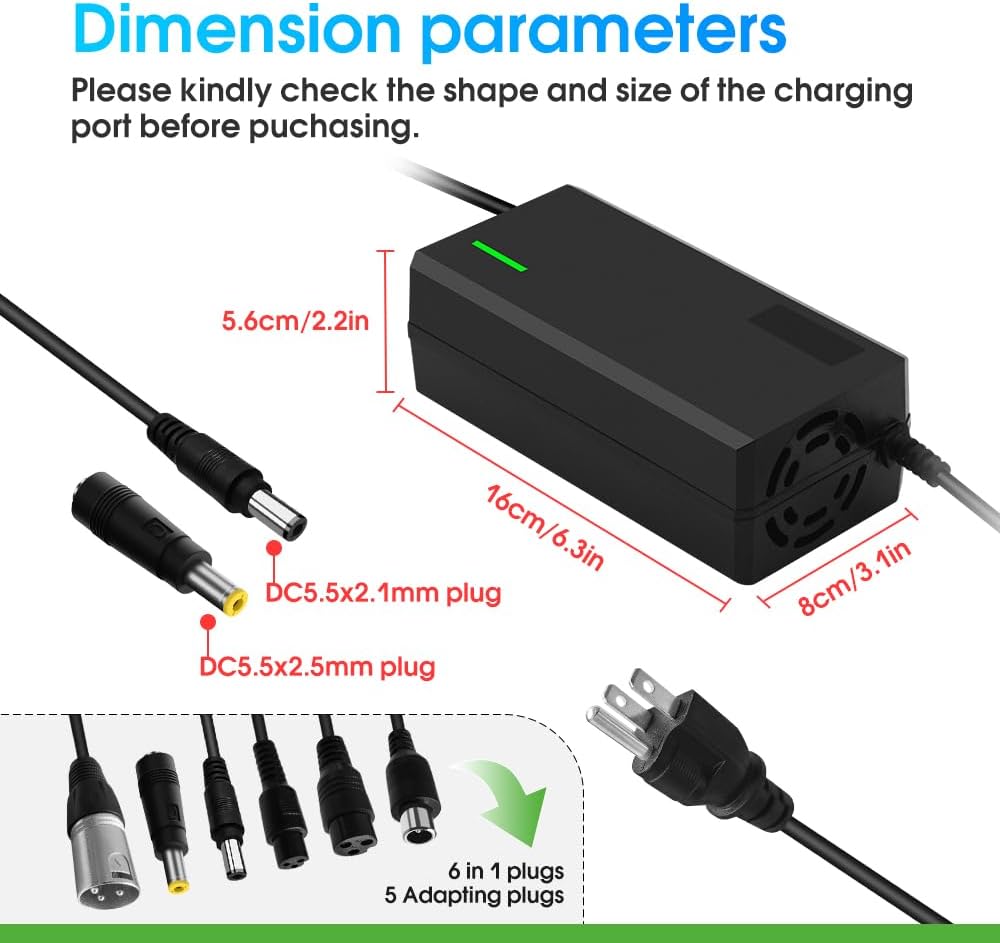 58.8V 3A Charger with 6-in-1 Plug for 52V Lithium Battery Such as Car Truck Lawn Mower Boat Marine Batteries (58.8V3A-(6-in-1 Plug))