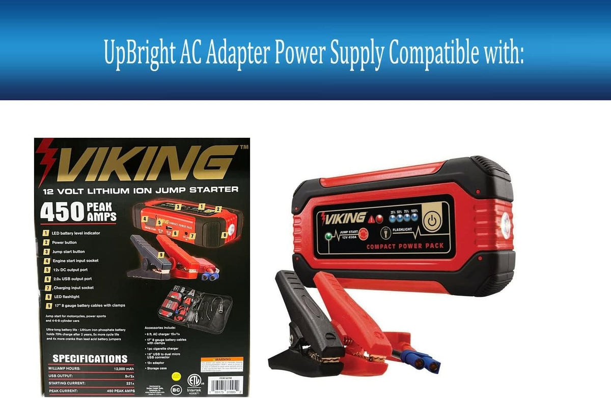 UpBright 15V AC/DC Adapter Compatible with Viking 62749 64412 56797 56798 Compact Power Pack Car Jump Start Starter Harbor Freight 12 Volt Lithium Ion 12V Battery Charger K15S150100U 15.0V 1A Supply