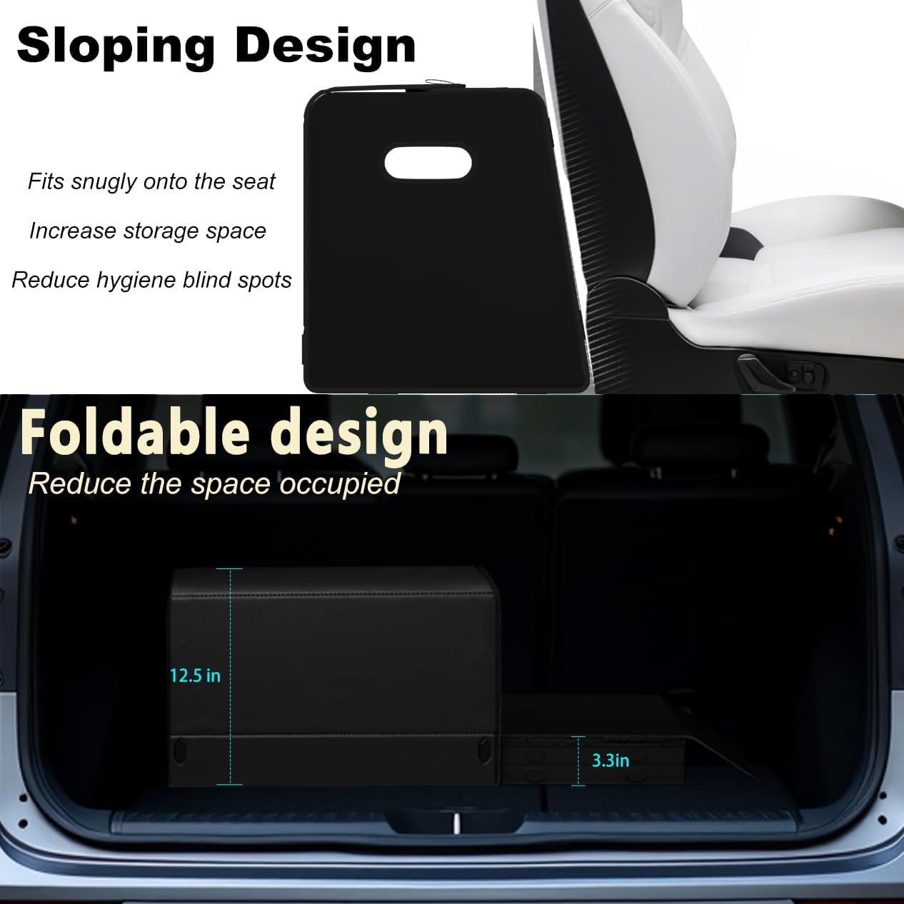 XDV Trunk Organizers, Car Organizers, Storage Solutions, and Car Storage Organizers for SUVs, Sedans, Back Seats, and Luxury Vehicles with Lid, Leather, Small, Large Car shoes box (Plain Black, L)