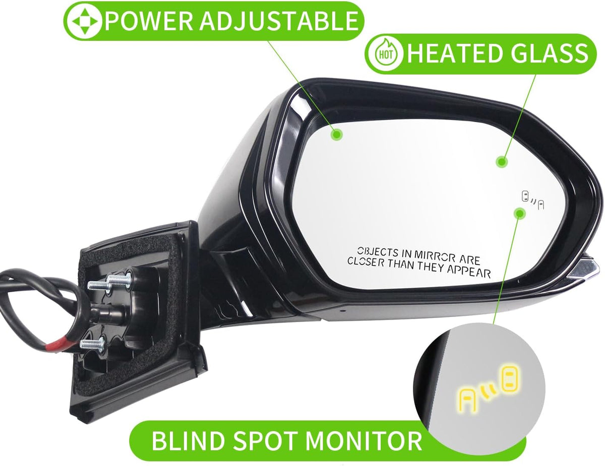 Side Mirror Right Passenger Side Car Door Mirror for TOYOTA PRIUS 2016-2024,POWER Adjustable HEATED Glass ReplaceTO1321357 8791047420 BLIND SPOT MONITOR,Manual Folding BLACK(RH)- 6 Wires