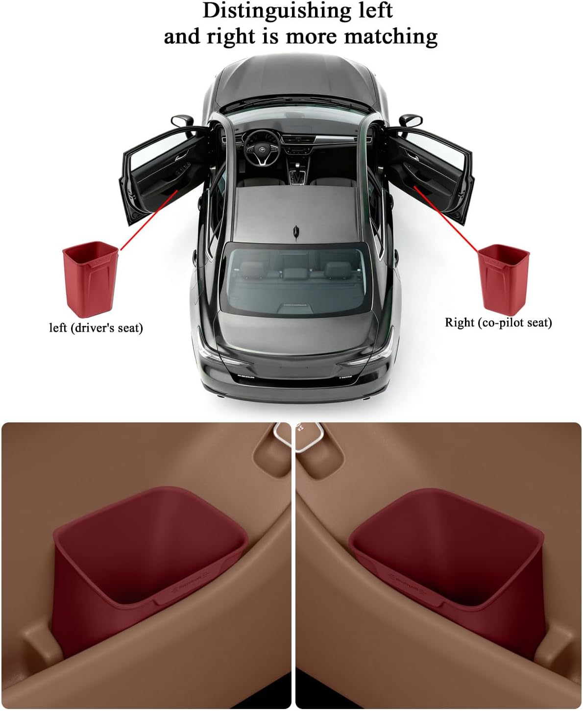 XmuxHai Car Interior Storage Box, Black Silicone Door Side Organizer with Umbrella Holder and Trash Can, Vehicle Accessory (Red)