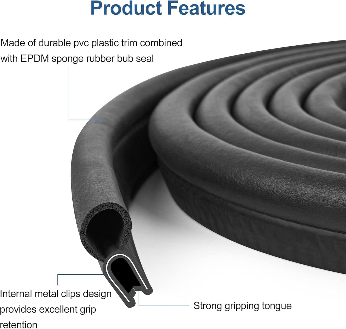 Kikerike Automotive Door Weather Stripping 60Ft Car Door Rubber Edge Trim Seal Strip Gasket with Top Bulb Easy to Install for Car Bus Camper Boat RV Truck Doors and Home Applications
