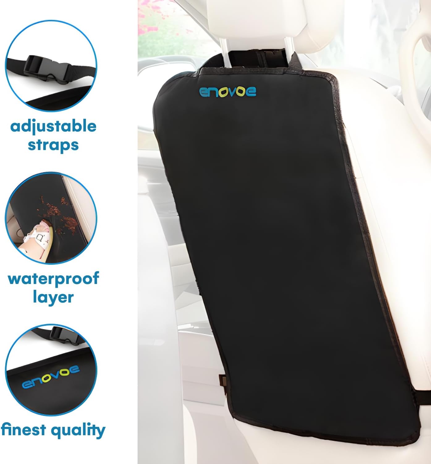 Enovoe Kick Mats Back Seat Protector for Kids - 2 Pack - Premium Quality Car Seat Back Cover Offers Waterproof Protection of Your Upholstery from Mud and Scratches - Backseats Kick Protector for Child
