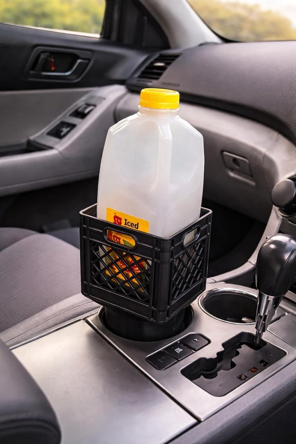 Universal Half Gallon Car Crate Cup Holder Half Gallon Car Cup Holder Expander Secure Anti-Spill Insert for Juice, Milk & Iced Coffee, Heavy Duty Interior Organizer for SUVs & Trucks