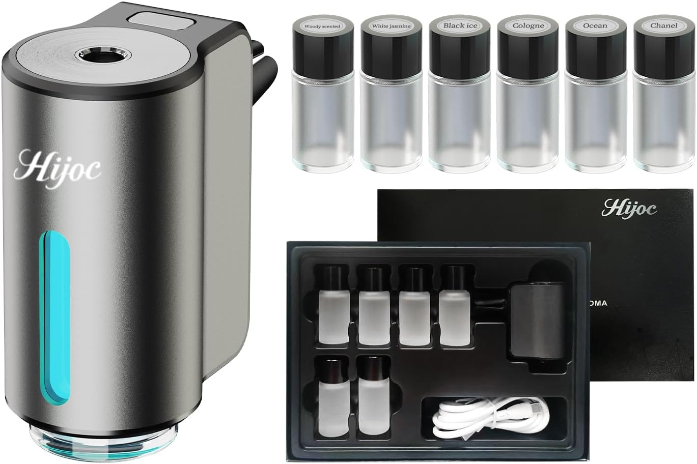 Smart Car Air Freshener & Essential Oil Diffuser – USB Rechargeable, Auto On/Off, with 6 Premium Oils | Long-Lasting Scent for Car, Office, Home