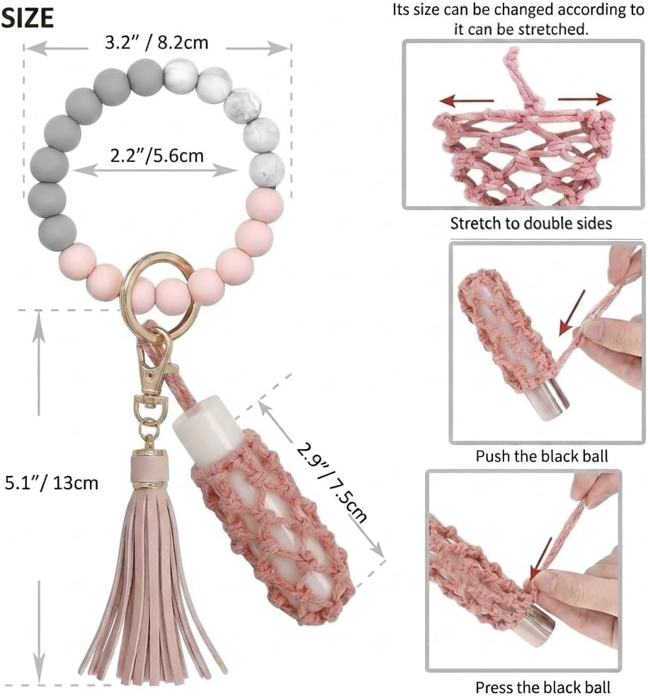 BIHRTC Silicone Key Ring Bracelets Wristlet Keychain Wallet with Net Chapstick Holder for Women