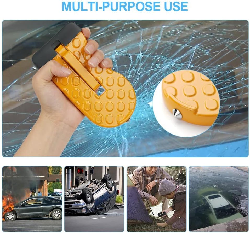 Car Door Step for Easy Roof Access -Multi-Foldable Aluminum Alloy Car Step Hook for Most Cars, SUVs, Trucks - with Glass Breaker - Roof Rack Accessories(Long Style Golden 1 Pack)