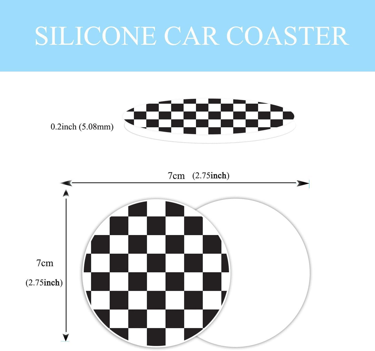 Black and White Checkered Steering Wheel Cover Rubber Anti-Slip 14.5-15 Inch Universal Steering Wheel Cover with 2 Pieces Car Coasters Suitable for Men Women
