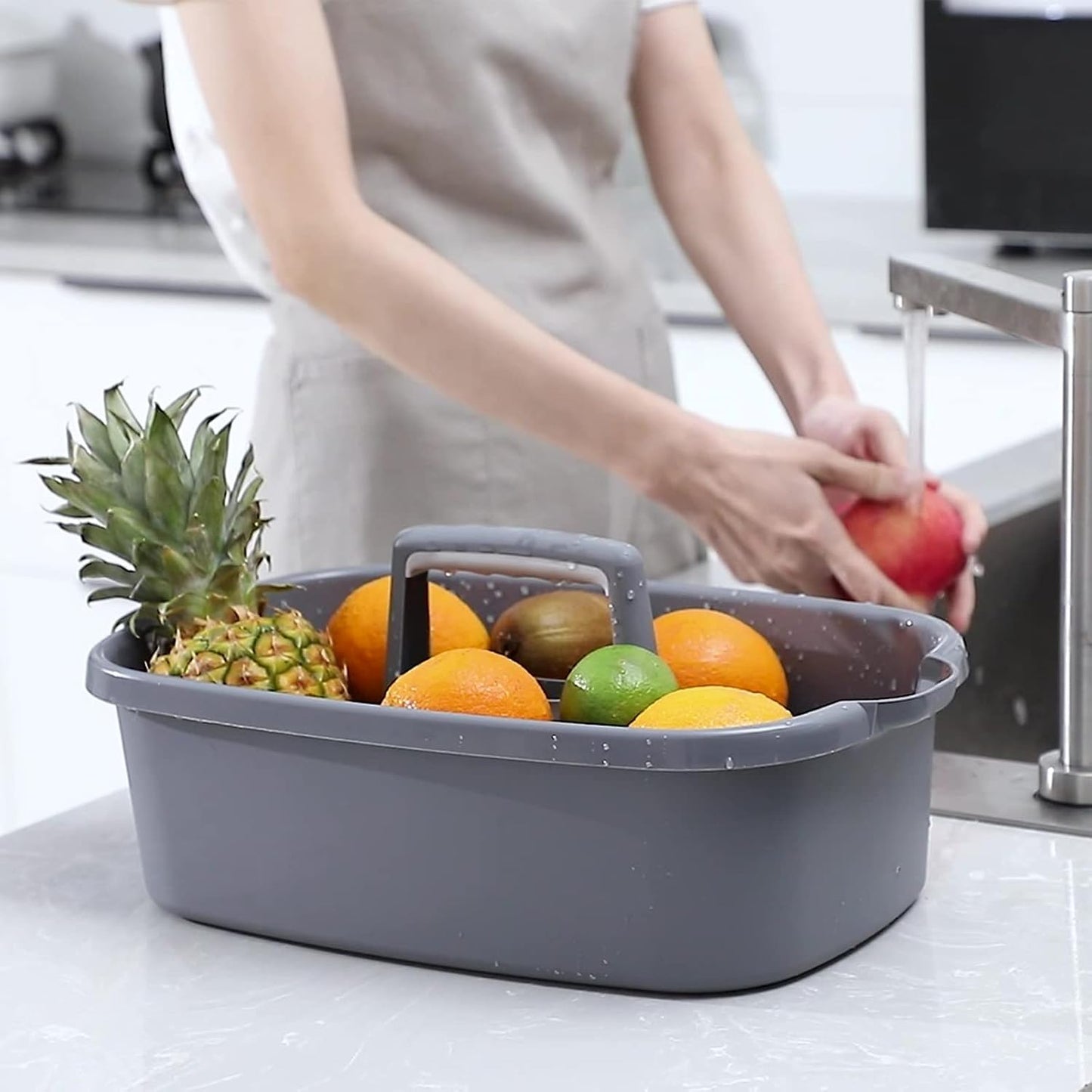 Large Cleaning Supplies Caddy Portable Shower Basket Supply Organizer with Handle Plastic Bucket Tool Storage for Bathroom, Bedroom, Kitchen, College Dorm, Garden, Dark Gray