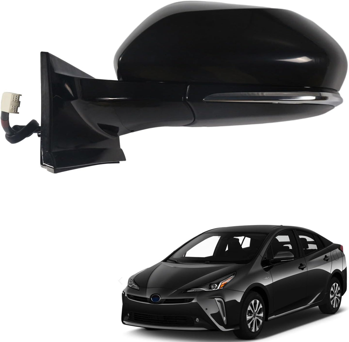 Side Mirror Right Passenger Side Car Door Mirror for TOYOTA PRIUS 2016-2024,POWER Adjustable HEATED Glass ReplaceTO1321357 8791047420 BLIND SPOT MONITOR,Manual Folding BLACK(RH)- 6 Wires