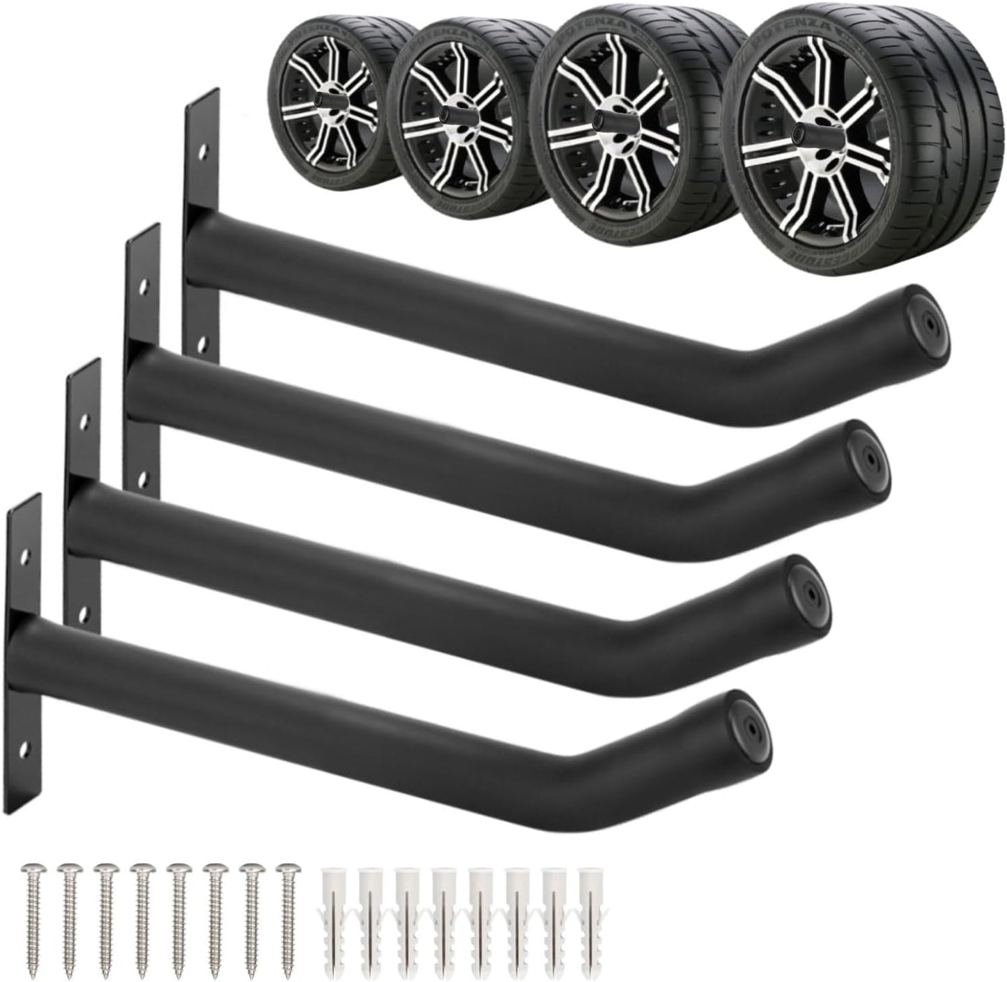 Tire Rack Wall Mount, Heavy Duty Tire Storage Rack System with Ladder Hooks, Garage Hooks for SUV Tires, Ladder Storage & Garage Organization