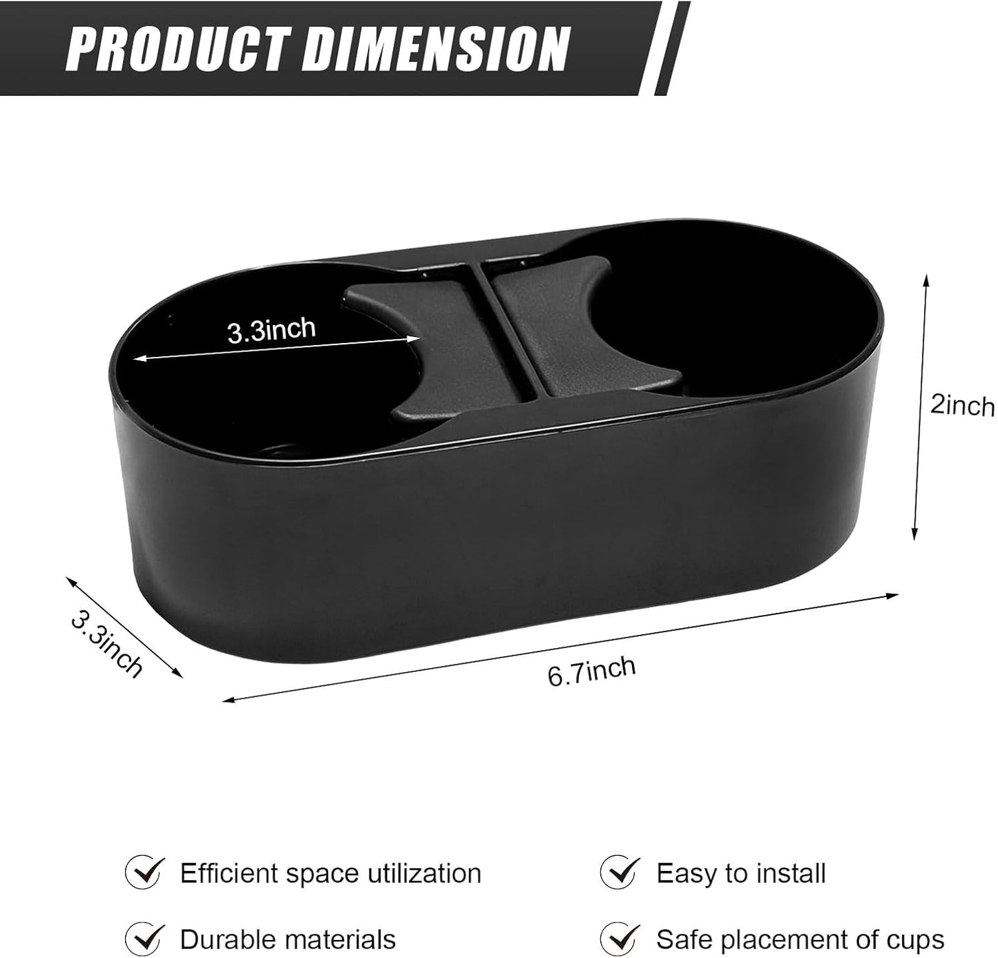 Car Cup Holder, Auto Double Drink Holder Multifunctional Center Console Organizer, 3 x 7 x 2 inches Front Seat Beverage Organizer Interior Cup Holders for Cars SUVs Trucks (Plastic)